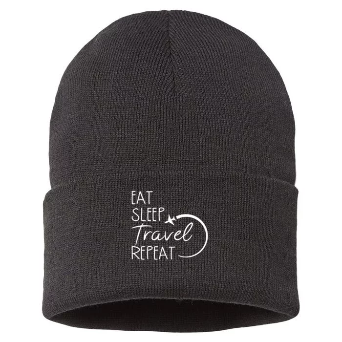 Eat Sleep Travel Repeat Vacation Sustainable Knit Beanie