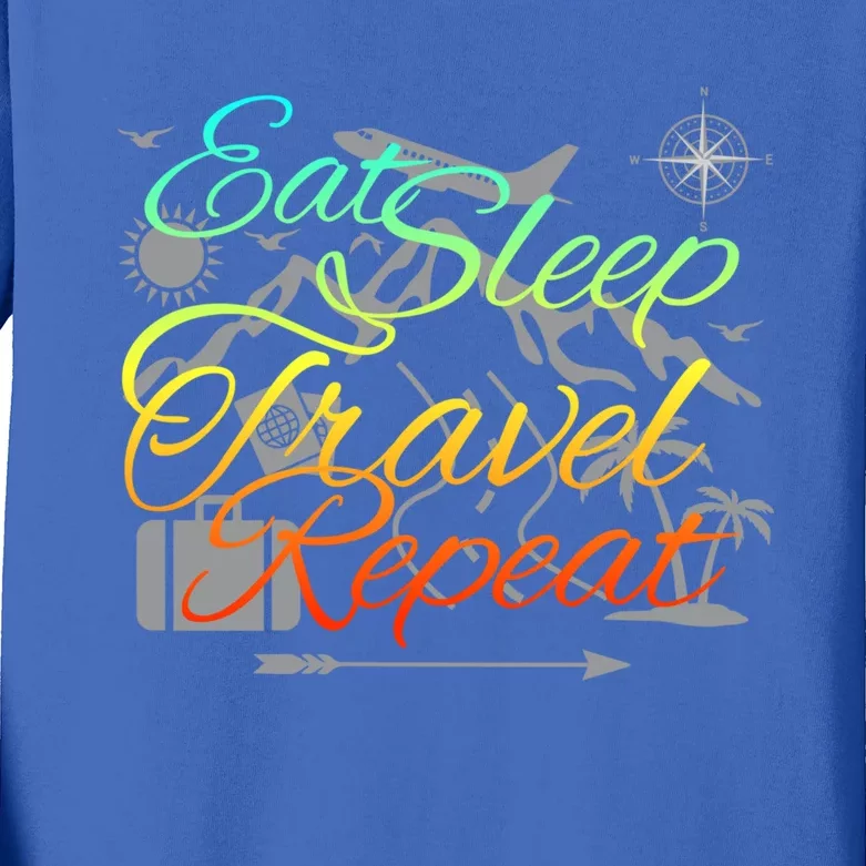 Eat Sleep Travel Repeat Traveler World Backpacker Adventure Gift Kids Long Sleeve Shirt