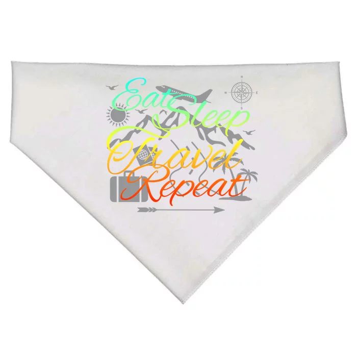 Eat Sleep Travel Repeat Traveler World Backpacker Adventure Gift USA-Made Doggie Bandana