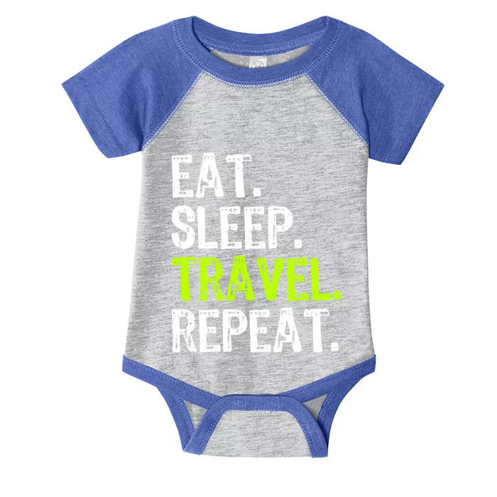 Eat Sleep Travel Repeat Travellng Traveler Funny Gift Infant Baby Jersey Bodysuit