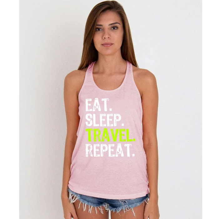 Eat Sleep Travel Repeat Travellng Traveler Funny Gift Women's Knotted Racerback Tank