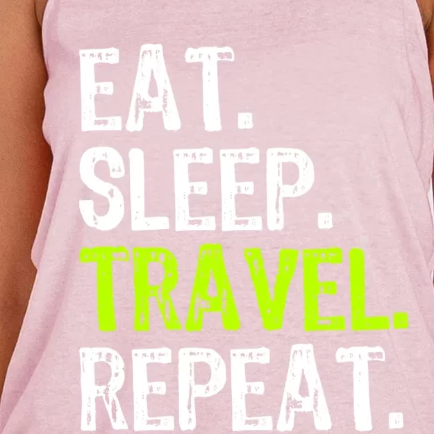 Eat Sleep Travel Repeat Travellng Traveler Funny Gift Women's Knotted Racerback Tank