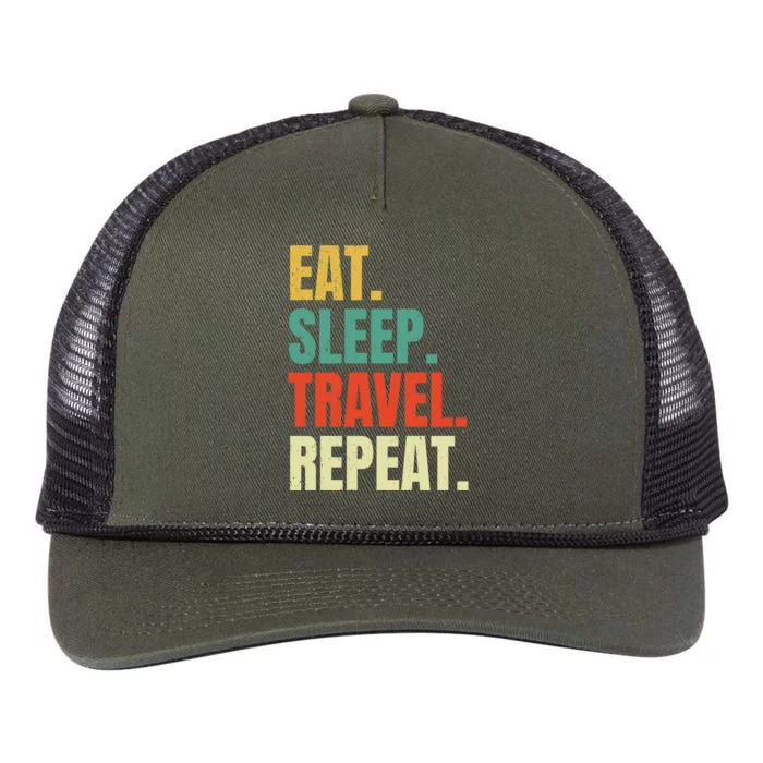 Eat Sleep Travel Repeat Vintage World Traveler Traveling Meaningful Gift Retro Rope Trucker Hat Cap