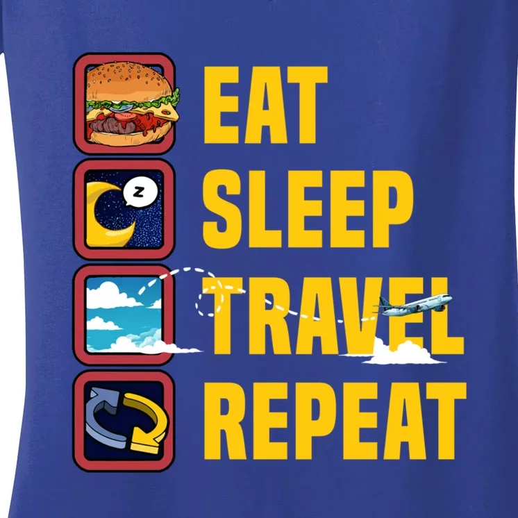 Eat Sleep Travel Repeat World Travel Lover Buddies Traveller Gift Women's V-Neck T-Shirt