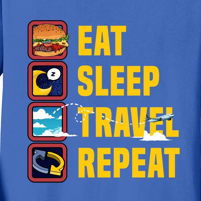 Eat Sleep Travel Repeat World Travel Lover Buddies Traveller Gift Kids Long Sleeve Shirt