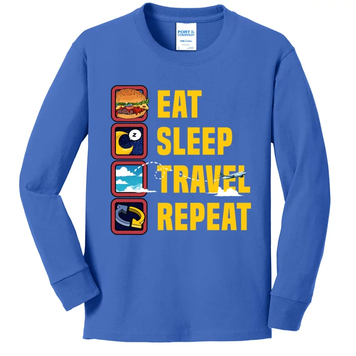 Eat Sleep Travel Repeat World Travel Lover Buddies Traveller Gift Kids Long Sleeve Shirt