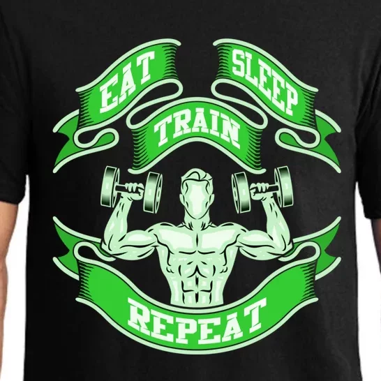 Eat Sleep Train Repeat Workout Gym Design Gift Idea Cool Gift Pajama Set