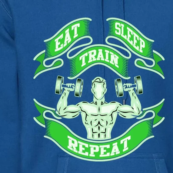 Eat Sleep Train Repeat Workout Gym Design Gift Idea Cool Gift Premium Hoodie