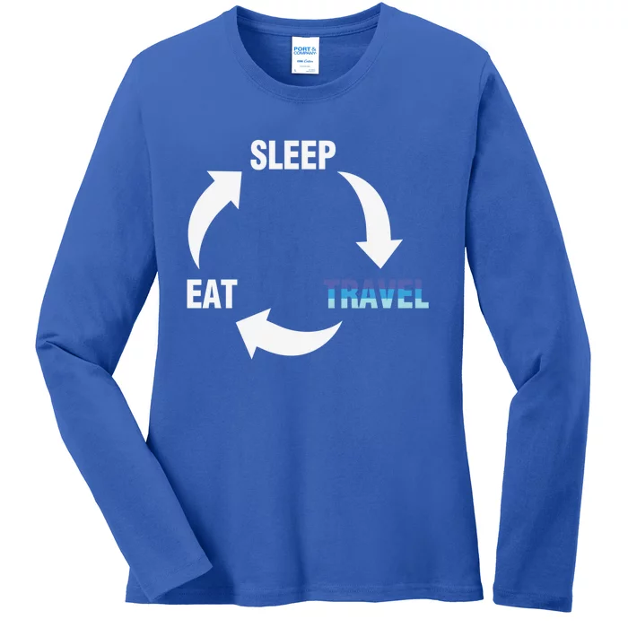 Eat Sleep Travel Repeat Funny Travelling Gift Ladies Long Sleeve Shirt