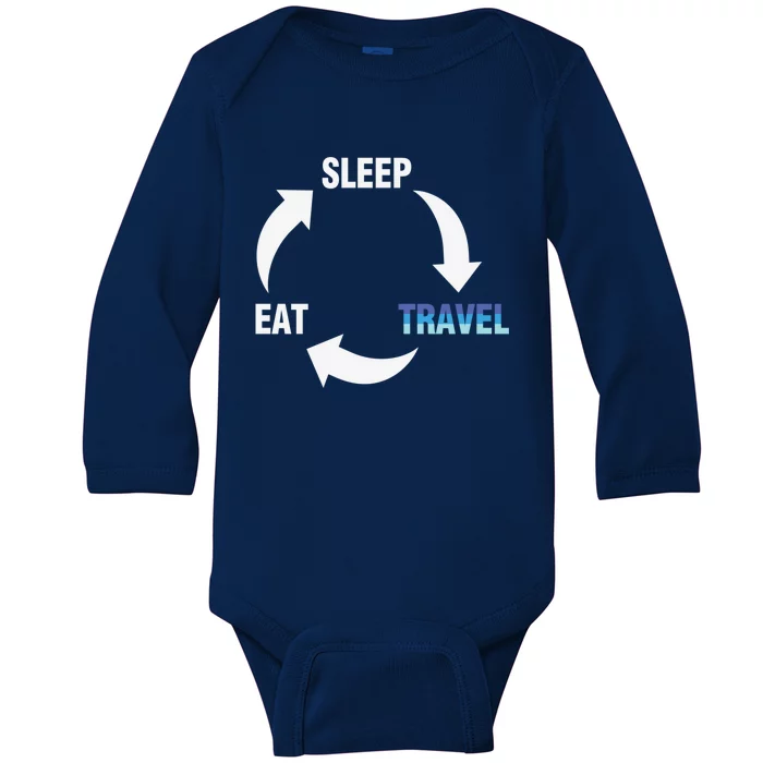 Eat Sleep Travel Repeat Funny Travelling Gift Baby Long Sleeve Bodysuit