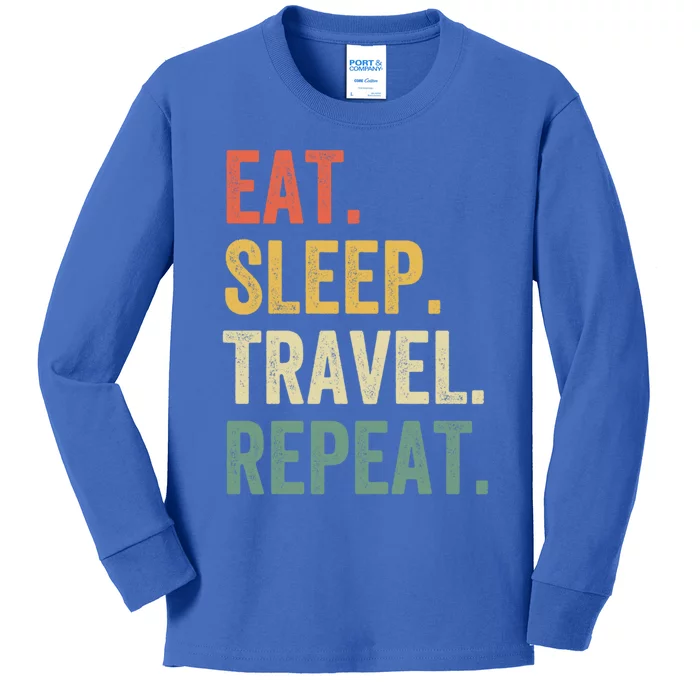 Eat Sleep Travel Repeat Funny Traveler Vintage Gift Kids Long Sleeve Shirt