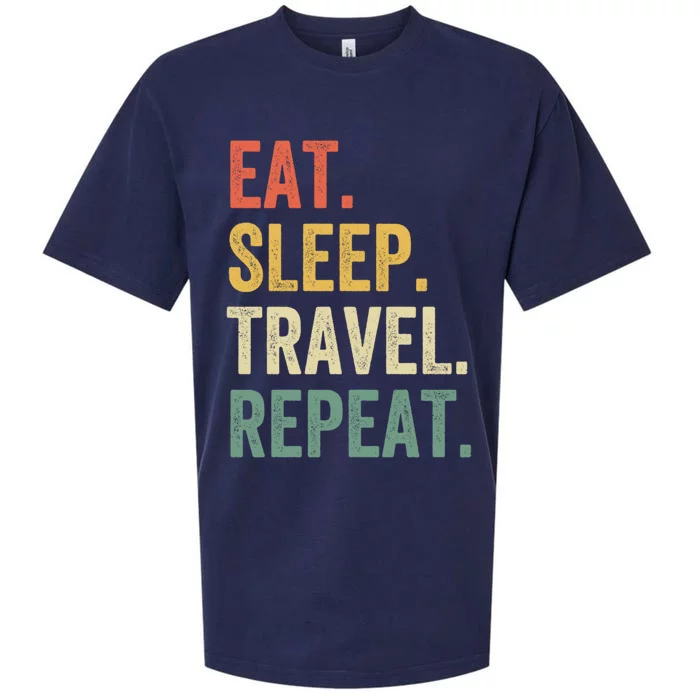 Eat Sleep Travel Repeat Funny Traveler Vintage Gift Sueded Cloud Jersey T-Shirt