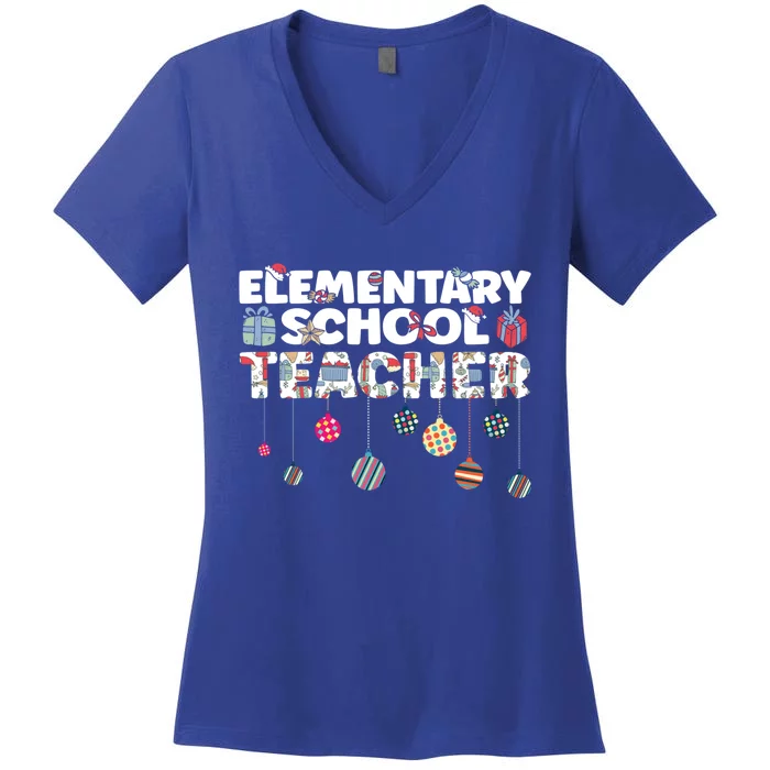 Eletary School Teacher Christmas Vibes Gift Women's V-Neck T-Shirt