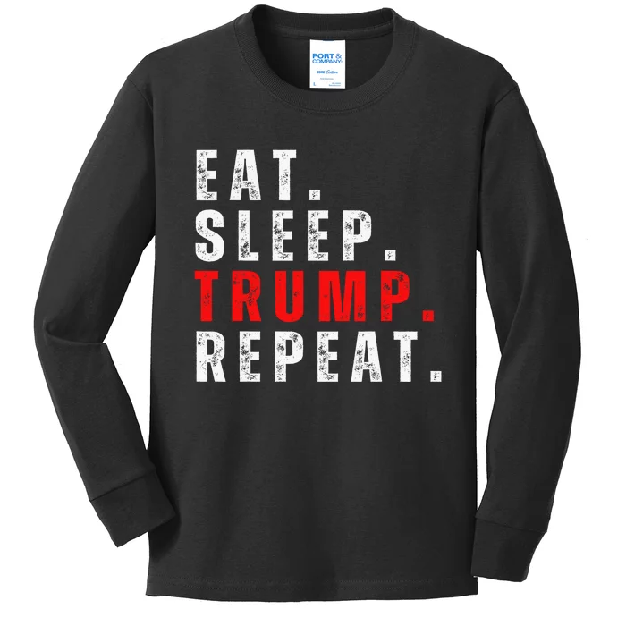 Eat Sleep Trump Repeat For President Trump 2024 Reelection Kids Long Sleeve Shirt