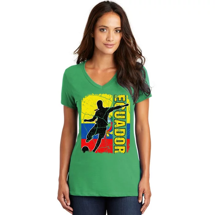 Ecuadorian Soccer Team Ecuador Flag Jersey Football Fans Women's V-Neck T-Shirt