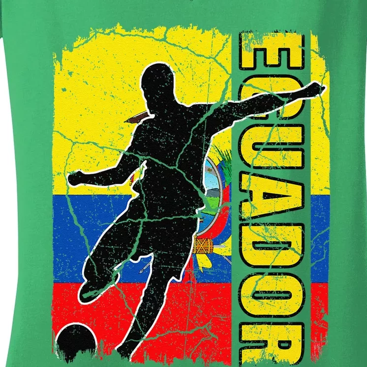 Ecuadorian Soccer Team Ecuador Flag Jersey Football Fans Women's V-Neck T-Shirt