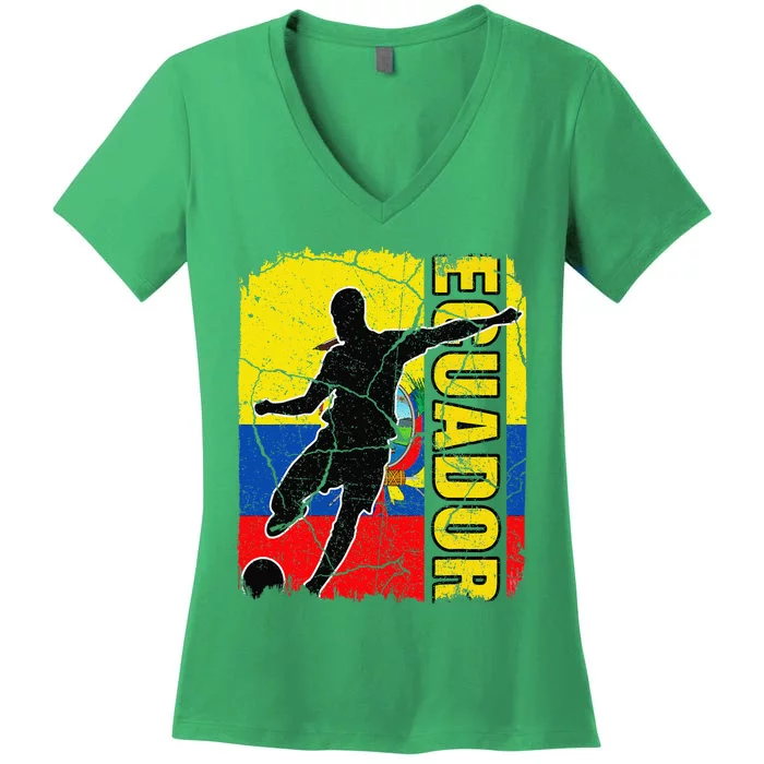 Ecuadorian Soccer Team Ecuador Flag Jersey Football Fans Women's V-Neck T-Shirt