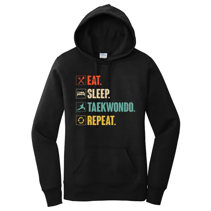 Eat Sleep Taekwondo Repeat Retro Women's Pullover Hoodie