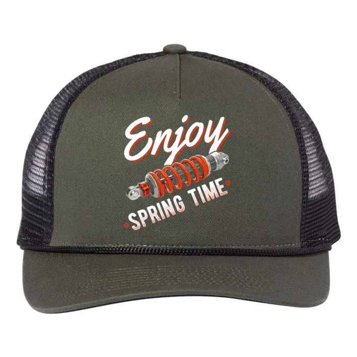 Enjoy Spring Time Funny Car Tuning Lowering Springs Quote Gift Retro Rope Trucker Hat Cap