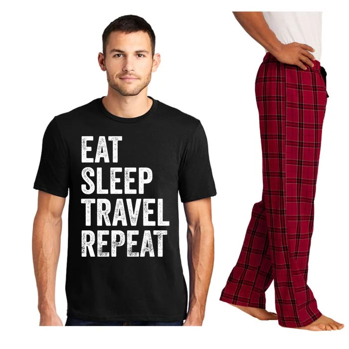 Eat Sleep Travel Repeat Funny Traveling Gift Pajama Set