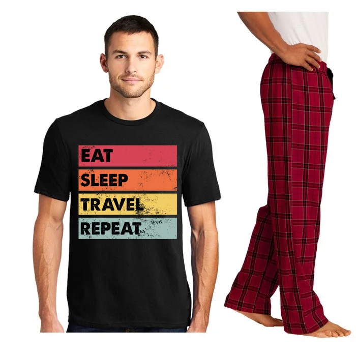 Eat Sleep Travel Repeat Funny Traveling Travelers Gift Funny Gift Pajama Set