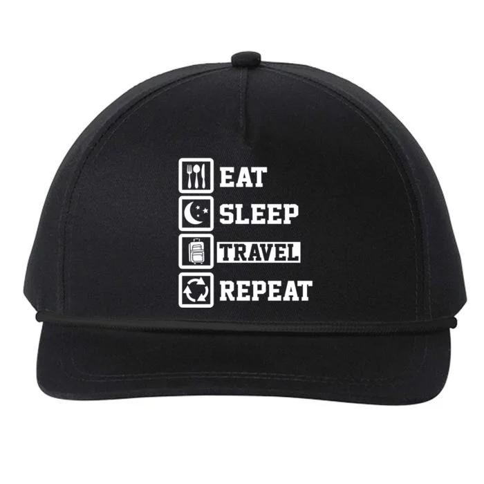 Eat Sleep Travel Repeat Funny Traveller Dad Great Gift Snapback Five-Panel Rope Hat