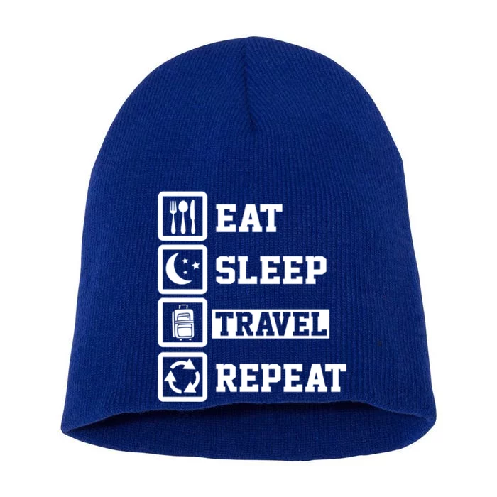 Eat Sleep Travel Repeat Funny Traveller Dad Great Gift Short Acrylic Beanie