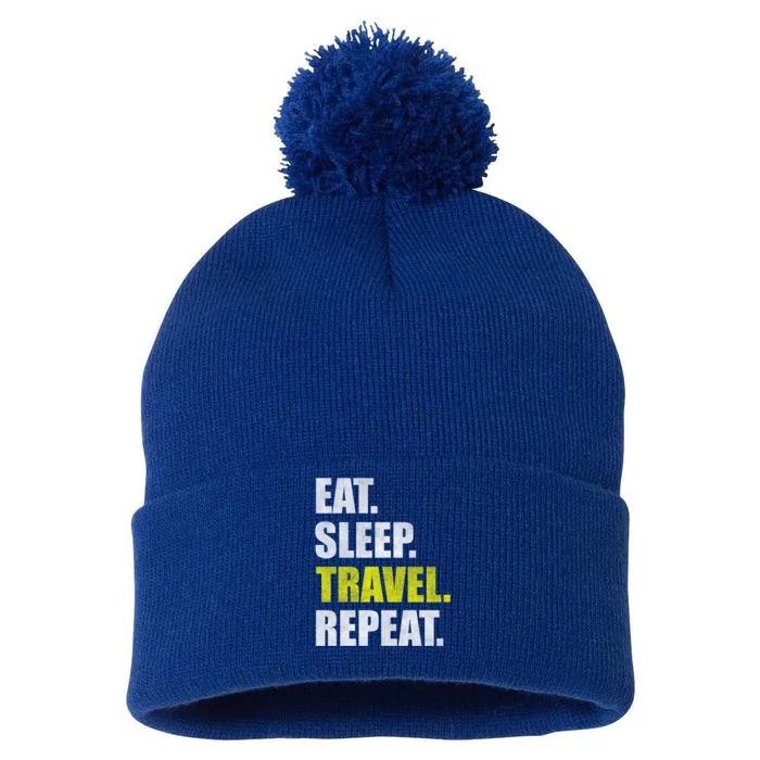 Eat Sleep Travel Repeat Funny Gift Pom Pom 12in Knit Beanie