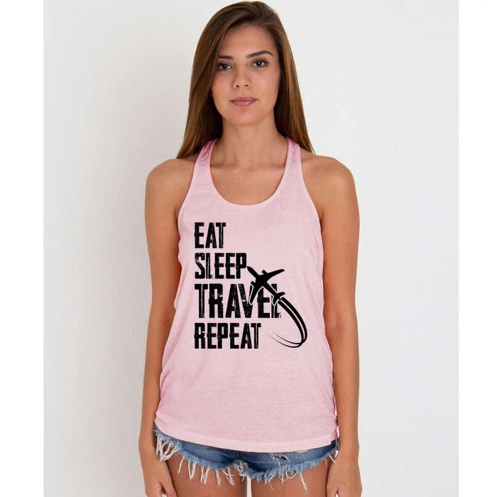 Eat Sleep Travel Repeat Funny World Traveler Hiking Camping Cool Gift Women's Knotted Racerback Tank