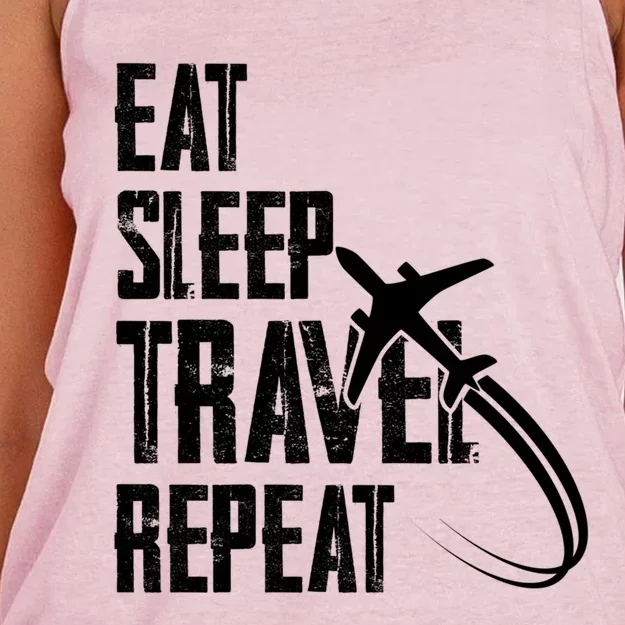 Eat Sleep Travel Repeat Funny World Traveler Hiking Camping Cool Gift Women's Knotted Racerback Tank