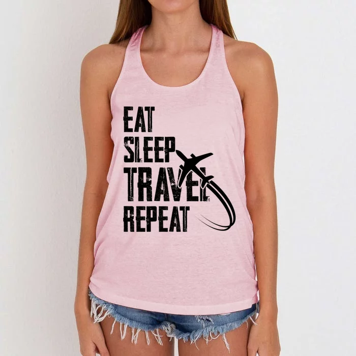 Eat Sleep Travel Repeat Funny World Traveler Hiking Camping Cool Gift Women's Knotted Racerback Tank