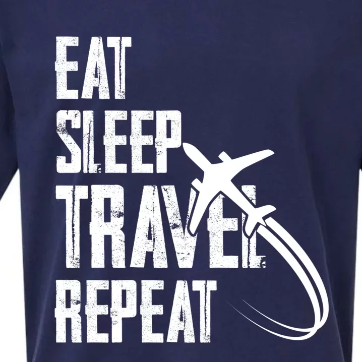 Eat Sleep Travel Repeat Funny World Traveler Hiking Camping Cool Gift Sueded Cloud Jersey T-Shirt