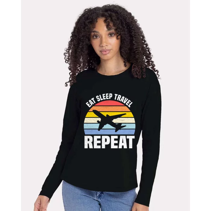 Eat Sleep Travel Repeat Gift Womens Cotton Relaxed Long Sleeve T-Shirt