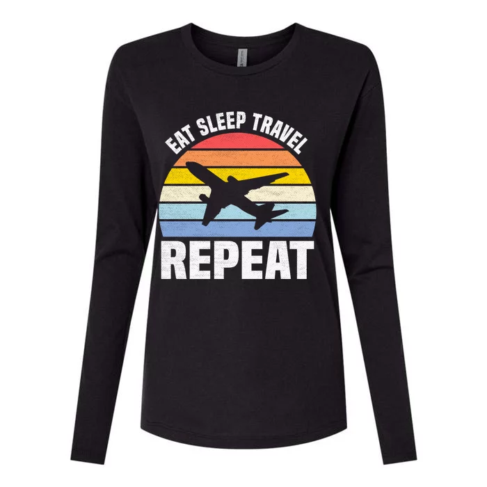 Eat Sleep Travel Repeat Gift Womens Cotton Relaxed Long Sleeve T-Shirt