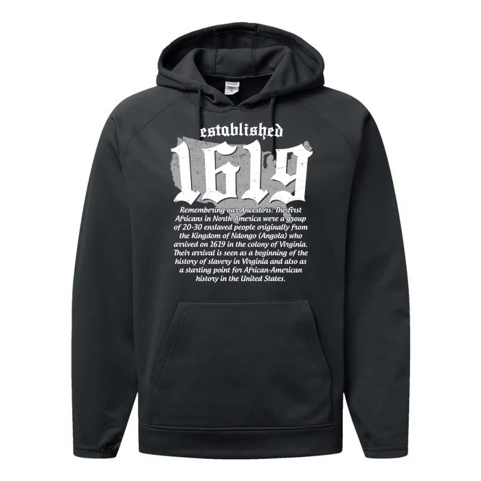 Established 1619 African American History US Map Performance Fleece Hoodie