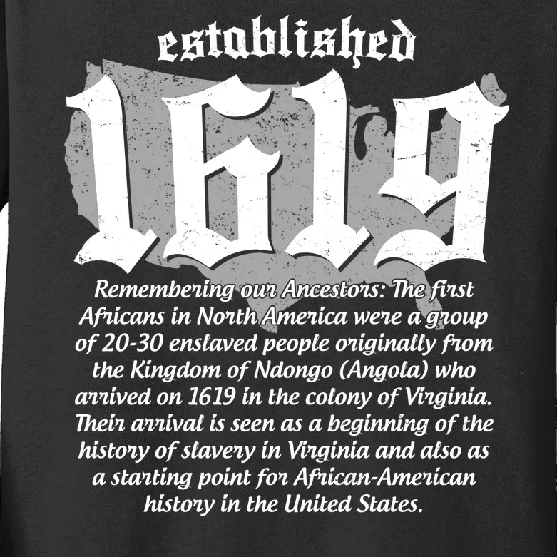 Established 1619 African American History US Map Kids Long Sleeve Shirt