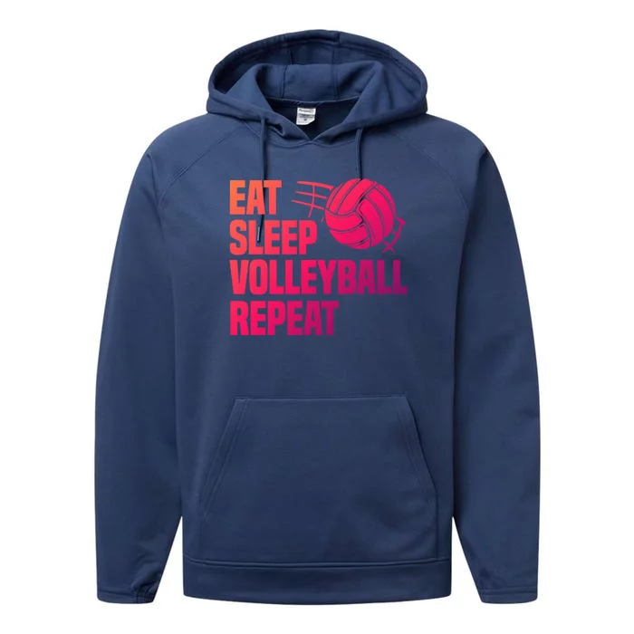 Eat Sleep Volleyball Repeat Cool Funny Team Coaches Quotes Gift Performance Fleece Hoodie