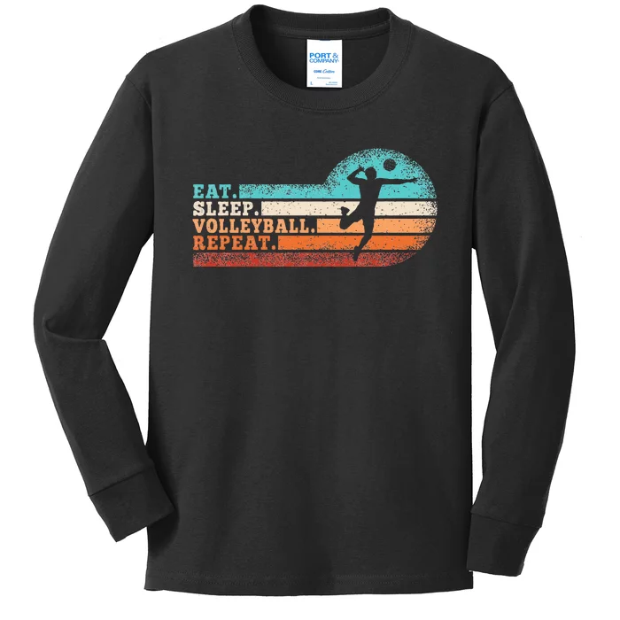 Eat Sleep Volleyball Repeat Retro Volleyball Lover Kids Long Sleeve Shirt