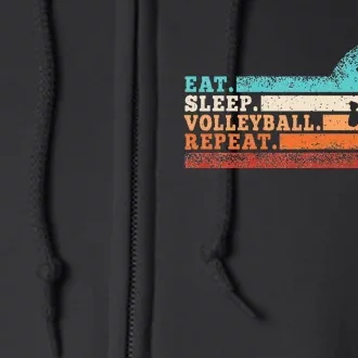 Eat Sleep Volleyball Repeat Retro Volleyball Lover Full Zip Hoodie