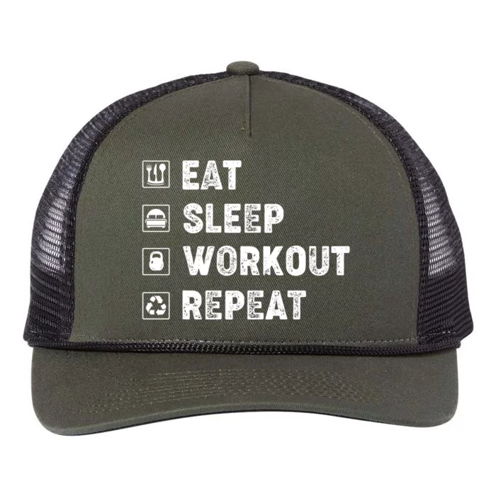 Eat Sleep Workout Repeat Funny Workout Gym Fitness Funny Gift Retro Rope Trucker Hat Cap