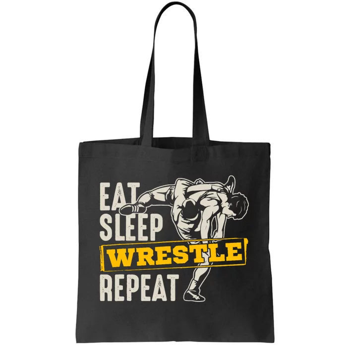 Eat Sleep Wrestle Repeat Funny Wrestling Gift Tote Bag