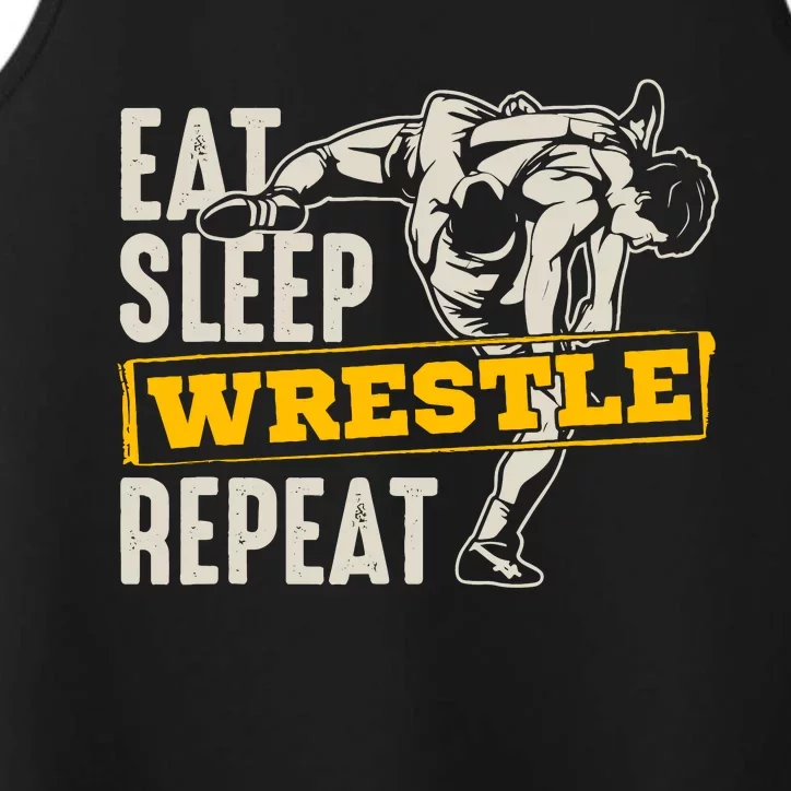 Eat Sleep Wrestle Repeat Funny Wrestling Gift Performance Tank