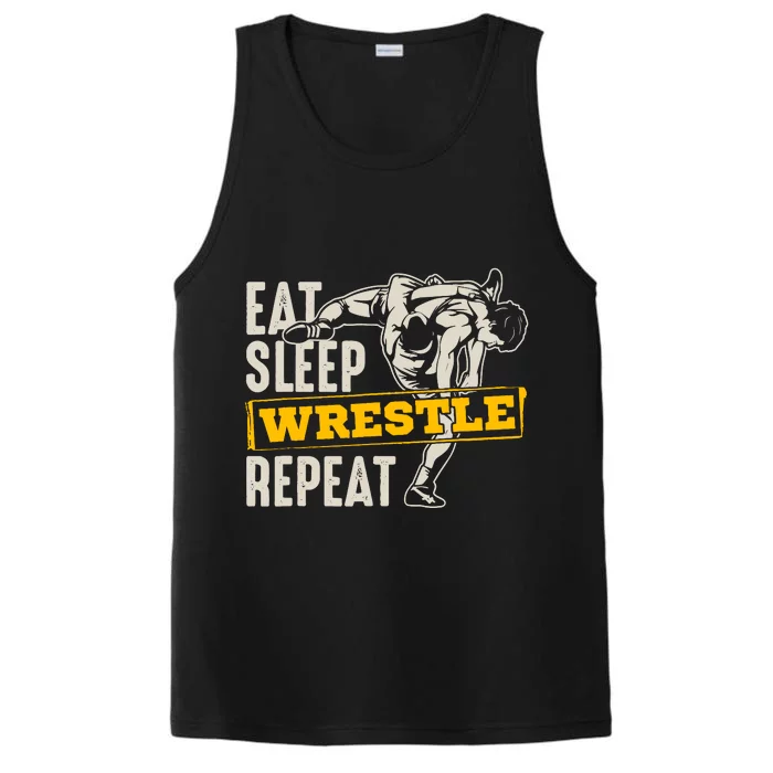 Eat Sleep Wrestle Repeat Funny Wrestling Gift Performance Tank