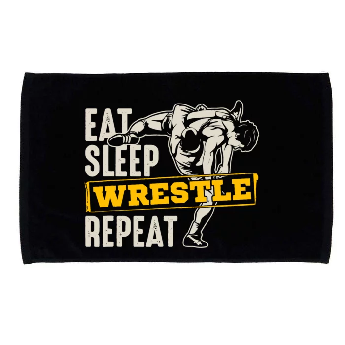 Eat Sleep Wrestle Repeat Funny Wrestling Gift Microfiber Hand Towel