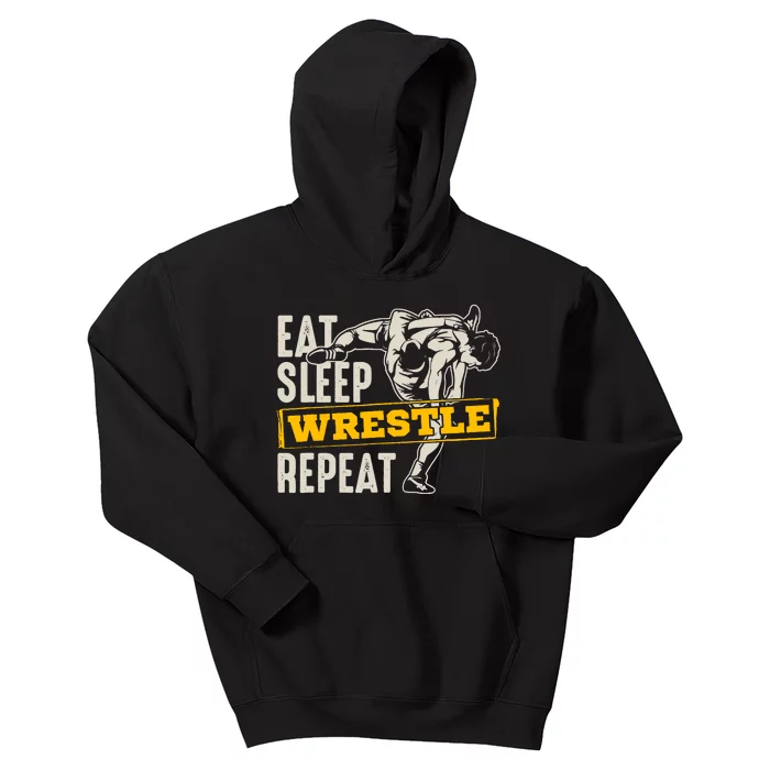 Eat Sleep Wrestle Repeat Funny Wrestling Gift Kids Hoodie