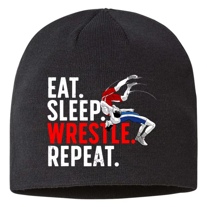 Eat Sleep Wrestle Repeat 8 1/2in Sustainable Knit Beanie