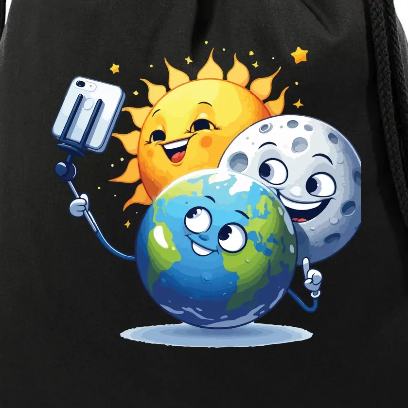 Earth Selfie With Moon And Sun Drawstring Bag