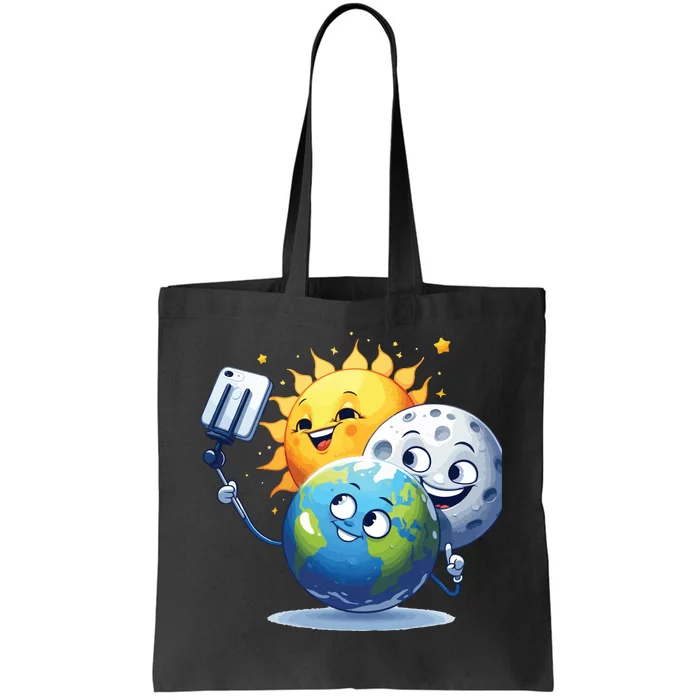 Earth Selfie With Moon And Sun Tote Bag