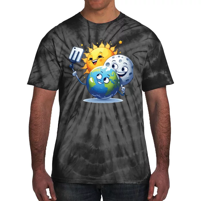 Earth Selfie With Moon And Sun Tie-Dye T-Shirt