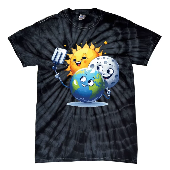 Earth Selfie With Moon And Sun Tie-Dye T-Shirt